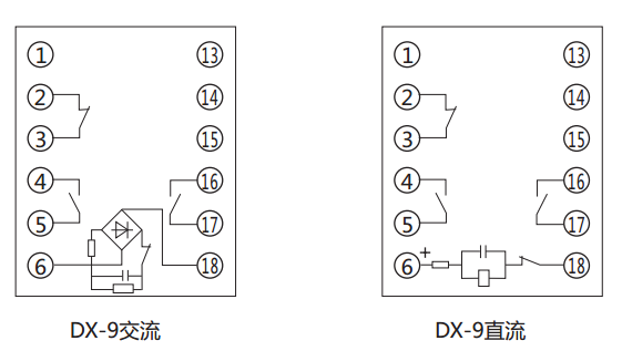 DX-9閃光信號繼電器內部接線及外引接線圖 DX-9閃光信號繼電器內部接線及外引接線圖