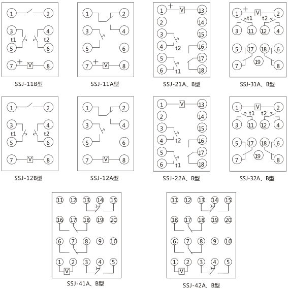 SSJ-32B靜態時間繼電器內部接線及外引接線圖(正視圖)圖片 SSJ-32B靜態時間繼電器內部接線及外引接線圖(正視圖)圖片