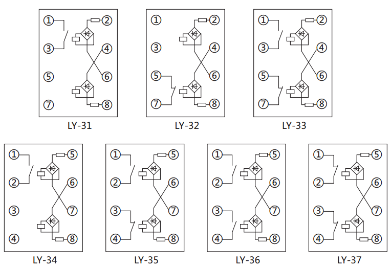 LY-33電壓繼電器內部接線及外引接線圖 LY-33電壓繼電器內部接線及外引接線圖