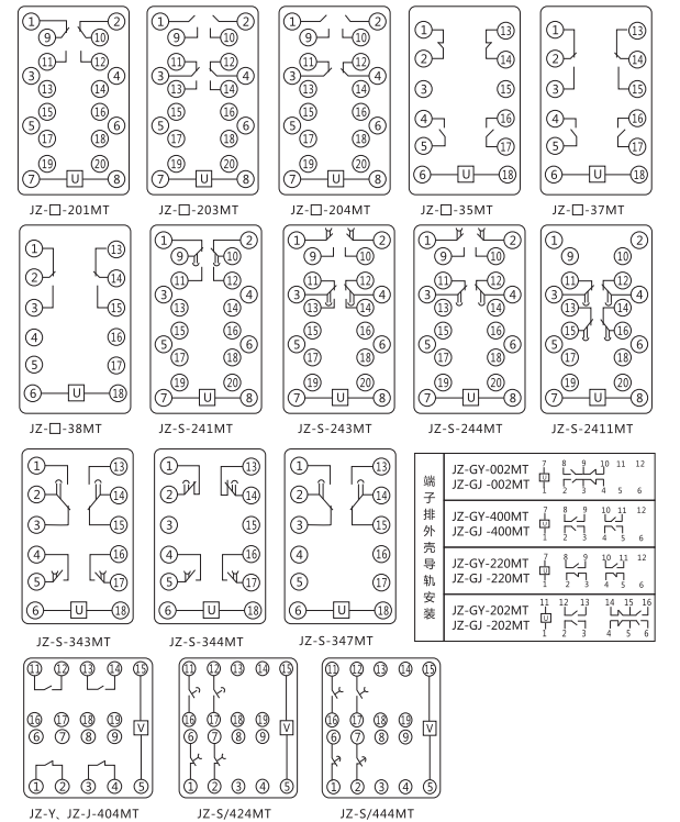 JZ-S-347MT跳位、合位、電源監視中間繼電器內部接線圖 JZ-S-347MT跳位、合位、電源監視中間繼電器內部接線圖