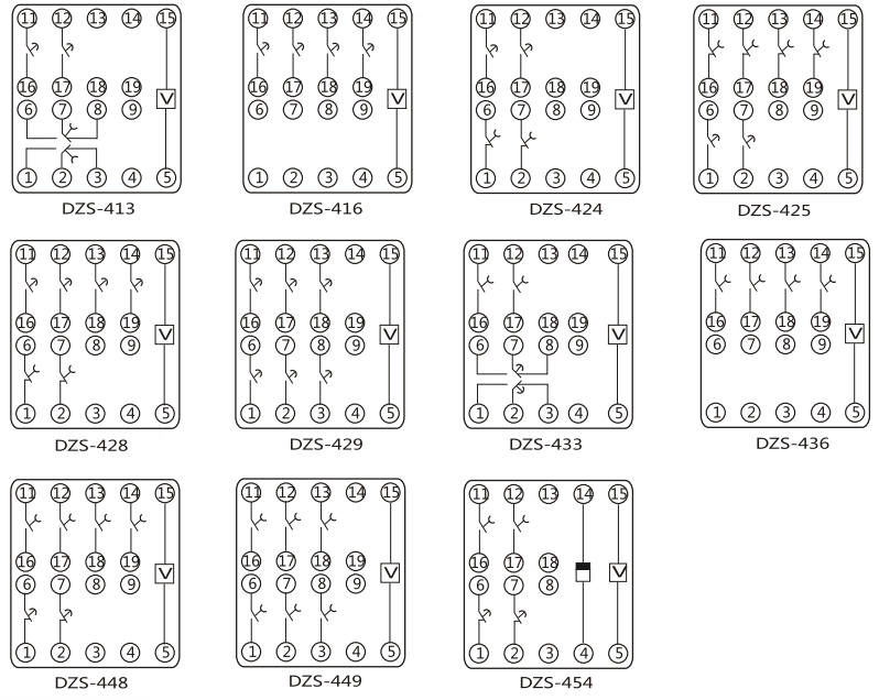 DZY(J)-410中間繼電器內部端子外引接線圖(正視) DZY(J)-410中間繼電器內部端子外引接線圖(正視)