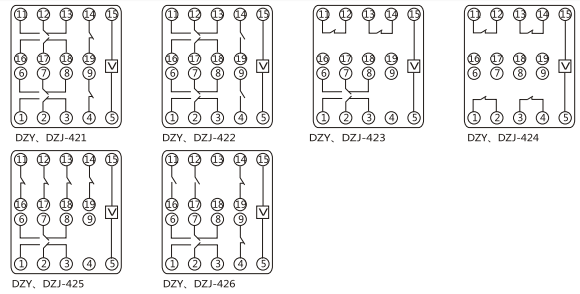 DZY(J)-410導軌式中間繼電器內部端子外引接線圖(正視) DZY(J)-410導軌式中間繼電器內部端子外引接線圖(正視)