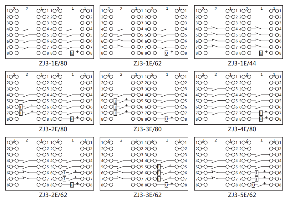 ZJ3-4E/80快速中間繼電器內(nèi)部接線圖及外引接線圖 ZJ3-4E/80快速中間繼電器內(nèi)部接線圖及外引接線圖