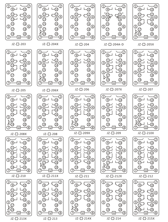 JZY(J)-406靜態中間繼電器內部接線圖及外引接線圖 JZY(J)-406靜態中間繼電器內部接線圖及外引接線圖