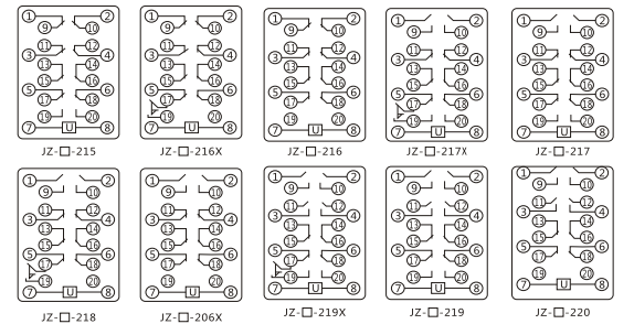 JZY(J)-16靜態中間繼電器內部接線圖及外引接線圖 JZY(J)-16靜態中間繼電器內部接線圖及外引接線圖