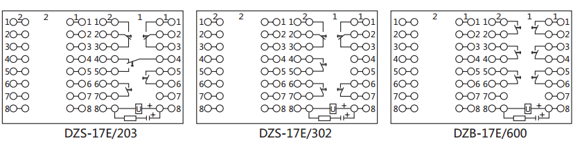 DZS-17E/302延時(shí)中間繼電器內(nèi)部接線及外引接線圖(背視) DZS-17E/302延時(shí)中間繼電器內(nèi)部接線及外引接線圖(背視)
