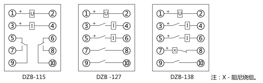 DZB-115帶保持中間繼電器內(nèi)部接線圖及外引接線圖(正視圖) DZB-115帶保持中間繼電器內(nèi)部接線圖及外引接線圖(正視圖)