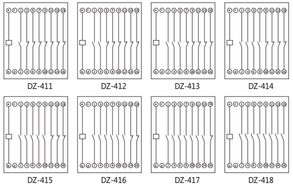 DZ-418中間繼電器內部接線圖以及外引接線圖 DZ-418中間繼電器內部接線圖以及外引接線圖